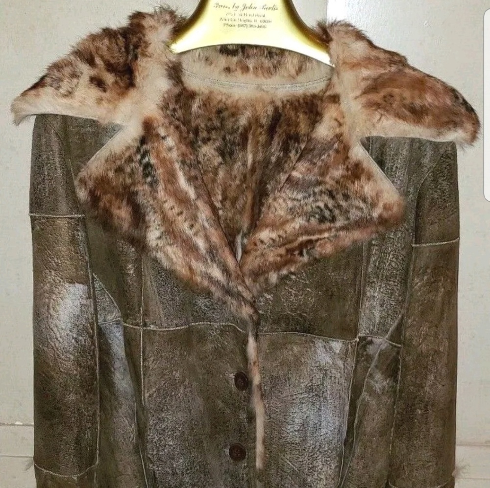 Ladies Tanned Leather Dyed Rabbit Fur Jacket